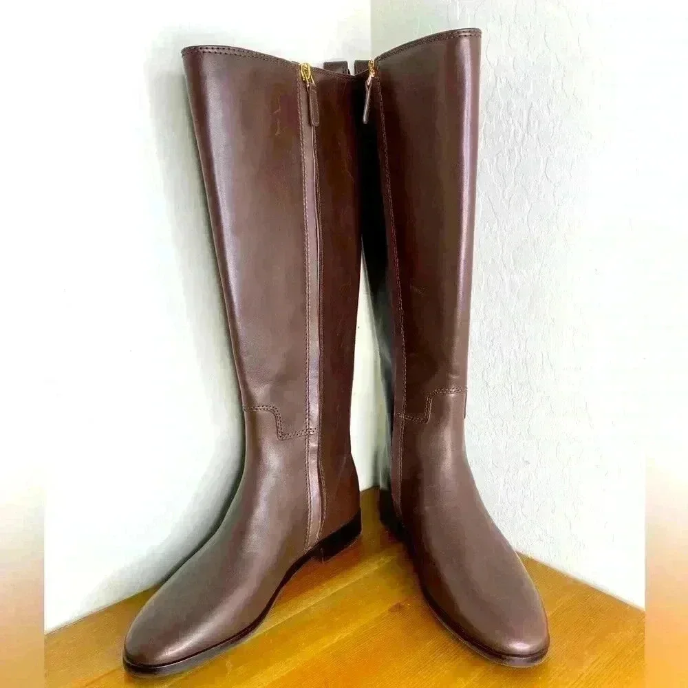 NEW Tory Burch Wyatt Leather Riding Boot in Chocolate Women’s Size 7M